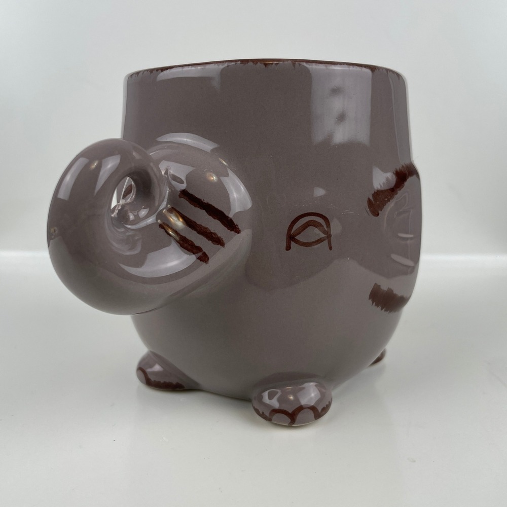 World Market Elephant Ceramic Mug Mauve Purple Sculpted Trunk Feet Novelty Cup